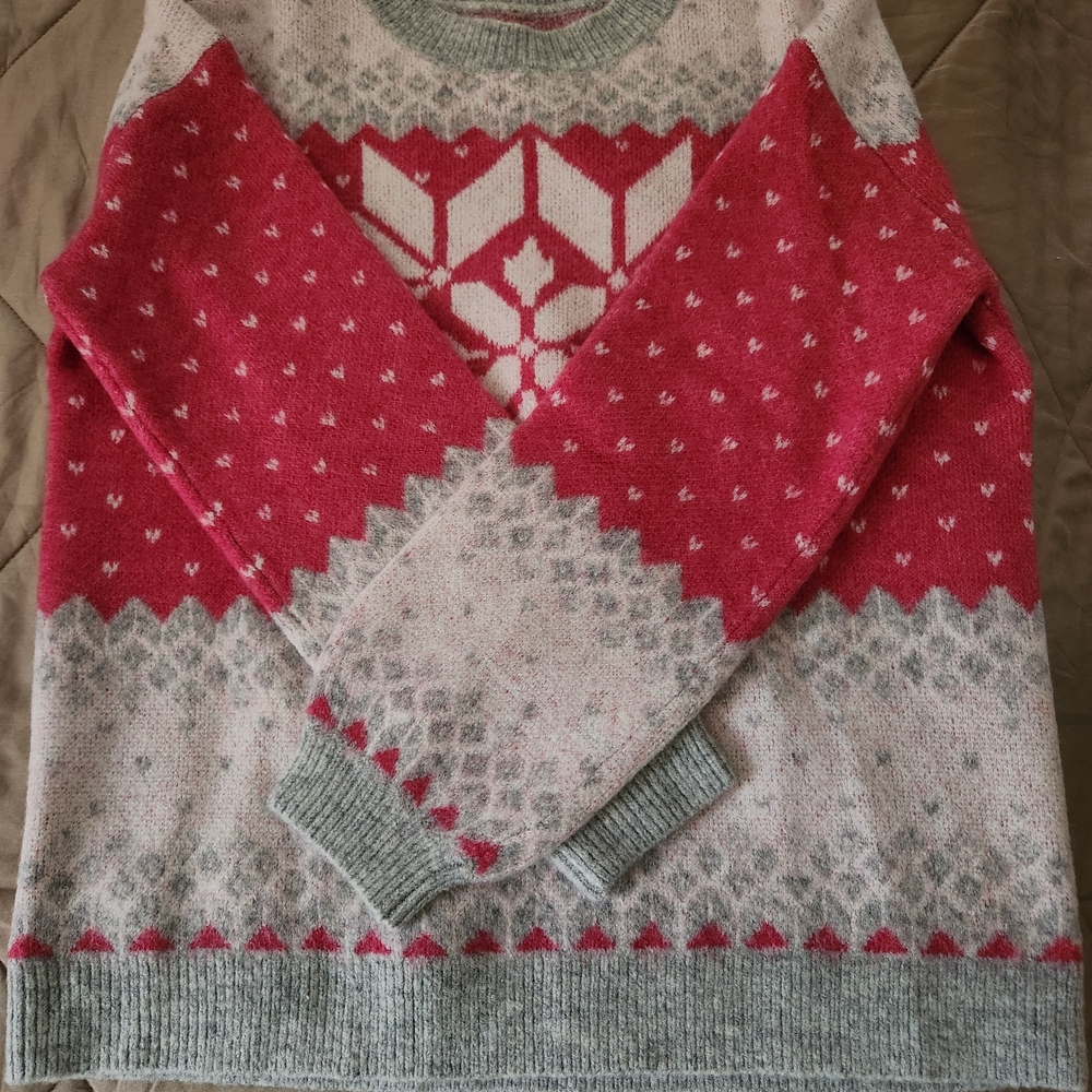 LOFT Pink and Gray Patterned Sweater